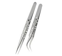 Uqezagpa 2pcs Stainless Steel Accuracy Curved and Straight Tweezers Set for Gardening and Model Making with Ergonomic