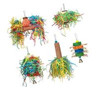 Uqezagpa 5Pcs Interactive Bird Toy Natural Chew Set With Colorful Paper Shredding Parrot Foraging Activity Physical Engagement Natural Parrot Toy