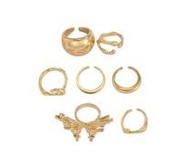 Uqezagpa 7pcs Elegant Styles Liquid Lavaed Butterfly Rings Set Fashion Jewelry Statement Pieces for Women in Light Gold