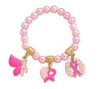 Uqezagpa Adjustable Breast Cancers Awareness Beaded with Ribbon Wheat Charm Alloy Wrist Accessory for Women Gift Elegant Alloy Health Reminder