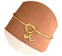 Uqezagpa Adjustable Heart Knot Stainless Steel 14K Gold Plated Opening Bangle Letter Charm Jewelry Women Gold For Women