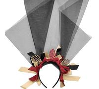 Uqezagpa Adult Hand Skull& Bowknot&Black Veil Headband Woman Hair Hoop Makeup Halloween Taking Photos Halloween Party Headpiece Day Of The Dead Of The Skull Of Of The Decorations