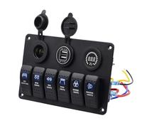 Uqezagpa Automotive Grade Switches Panel 6 Gang Rocker Controls Built In Voltmeter USB Chargers For Trucks Boats Campers Trailers Auxiliary Light Control Switches Panel