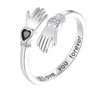 Uqezagpa Beautiful Embracing Hands Promise Rings Glittering Zircon Adjustable Band for Her and Him Copper Zircon Rings