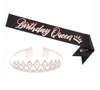 Uqezagpa Birthday Sash And Rhinestones Crowns Set For Women Party Decoration Headband Glitters Hair Accessories Party Crown