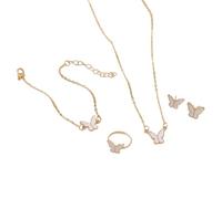Uqezagpa Butterfly Pendant Necklace Rings Earrings Set For Fashion Forward Women Looking To Enhances Their Outfits Fashionable Butterfly Pendant