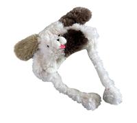 Uqezagpa Cartoon Dog Ears Plush Hat Fun Earflap Designs Thermal Furry Animal Hat For Kids Teens Adults Cosplay Winter Headwear Unisex Plush Earflap
