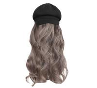 Uqezagpa Casual Berets Hat With Hairpiece Long Hair Hair Extensions For Cosplay StreetWear Newsies Hat Curly Photo Props Autumn Winter Accessories