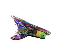 Uqezagpa Colorful Rhinestones Captain Caps For Music Festival Masquerades Party Hat Bride Flat Top Hat Role Playing Captain Costume Caps For Music Festival
