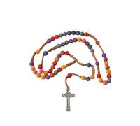 Uqezagpa Crosses Pendant Multicolored Flower Beads Rosary Necklace For Religious Ceremonies Catholic Neckchain Prayer Meditations Unisex Religious Jewelry Necklace