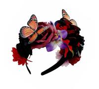Uqezagpa Day of the Death Butterfly Flower Headband for Festival Celebrations Hairhoop Music Festival Accessory Party