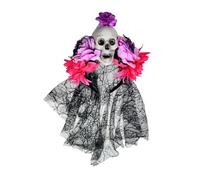 Uqezagpa Delicate Skull Rose Spiderweb Web Lace Hair Accessory For Halloween Costume Parties Punk Event And Role Play Gothic Spiderweb Hairpiece With Floral Design
