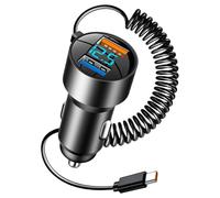 Uqezagpa Double Port Car Charging USB Fast Charging Head Super Quick Charging Adapter with Spring Cord for Phones