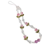 Uqezagpa Elegant Beaded Phone Wrist Strap With Floral Charm Beaded Phone Charm Fashionable Strap Not Lost Accessory For Women Wrist Keychains