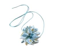 Uqezagpa Elegant Fabric Flower Necklace Floral Shape Neckchain Colorful Rose Clavicle Chain Blossom Collarbone Chain Ornament Formal And Daily Wear Necklace
