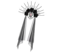 Uqezagpa Elegant Flower Punk Headband With Veil Halloween Party Hairhoop Dark Series Day Of The Death Headpiece Lace Flower Crown Hairband
