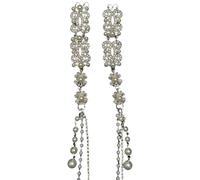 Uqezagpa Elegant Silver Tassels Hair Clip with Rhinestones and Pearls Unique Ethnic Styles Hairpin Stylish Hairpiece