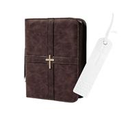Uqezagpa Elegant Vintage Leather Scripture Cover Featuring Decorative Design and Built in Page Holder for Men and Women Mens Bible Case