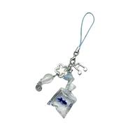 Uqezagpa Fashion Fish Bead Phone Charm Handmade Bag Pendant Resin and Alloy Texture Keychain Accessory for Various