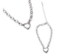 Uqezagpa Fashionable Couple Accessories Love Heart Pendant Necklace and Bracelet Set Adjustable Clasp Jewelry for Men