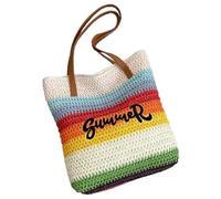 Uqezagpa Fashionable Rainbow Woven Beach Bag Large Capacity Shoulder Bags Vacation Handbag For Trendy Women Who Love The Outdoor Large Capacity Beach Handbag