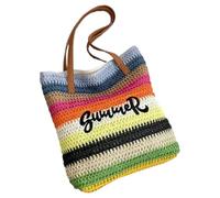 Uqezagpa Fashionable Rainbow Woven Beach Bag Large Capacity Shoulder Bags Vacation Handbag For Trendy Women Who Love The Outdoor Beach Shoulder Bag