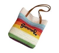 Uqezagpa Fashionable Rainbow Woven Beach Bag Large Capacity Shoulder Bags Vacation Handbag For Trendy Women Who Love The Outdoor Beach Shoulder Bag