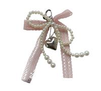 Uqezagpa Fashionable Sweet Pearls Bows Keychain For Girls Unique Lace Design Elegant Bows Keyring Adds Elegance To Any Bag Stylish Holder