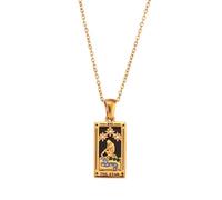 Uqezagpa Fashionable Zodiacs Inspire Tarot Card Pendant Necklace Craft Of Sturdy Stainless Steel Materials Accessory For Women Retro Fashion Necklace