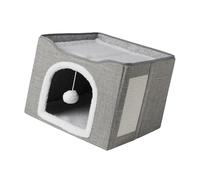 Uqezagpa Foldable Cats House with Pad Double Tiered Design Resting Cave Bed for Playful Kittens Indoor Sleep Place Cats Bed House