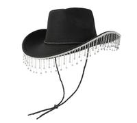 Uqezagpa Fringed Crystal Cowgirl Hat Adult Elegant Bridal Shower Fedoras Nightclub Female Costume Dress Up Accessories Birthday Party Hat