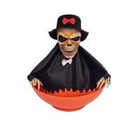 Uqezagpa Halloween Animated Screaming Bowl Holder with MotionSensor and Light Up Red Eyes Animated Screaming Skull Bowl Skeleton Holder