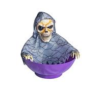 Uqezagpa Halloween Animated Screaming Bowl Holder with MotionSensor and Light Up Red Eyes Animated Screaming Skull Bowl Skeleton Holder