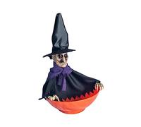 Uqezagpa Halloween Animated Screaming Bowl Holder with MotionSensor and Light Up Red Eyes Animated Screaming Skull Bowl Skeleton Holder