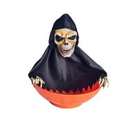Uqezagpa Halloween Animated Screaming Bowl Holder with MotionSensor and Light Up Red Eyes Animated Screaming Skull Bowl Skeleton Holder