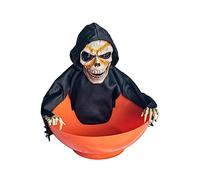 Uqezagpa Halloween Animated Screaming Bowl Holder with MotionSensor and Light Up Red Eyes Animated Screaming Skull Bowl Skeleton Holder