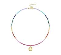 Uqezagpa Handcraft Multicolor Crystals Bead Necklace 14K Gold Plated Initial Pendant Accessory For Casual Vocation Wear Unique Letter Pendant Jewelry
