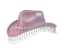 Uqezagpa Heavy Cowboy Hats Tassels Crystal Hat For Disco House Cocktails Parties Vacation Sparkly Tassels For Comedian Cowboy Hats Women