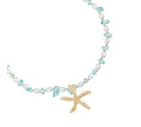 Uqezagpa Layered Sea Star Necklace with Crystal & Pearls, Lightweight Adjustable Chain for Everyday or Evening Wear Unique Layering Neckchain for Women