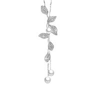 Uqezagpa Leaf Pearls Necklace Tassels Necklace Silver Pendant Jewelry Pendant Fashion Neck Jewelry For Party And Festival Elegant Beaded Fringe