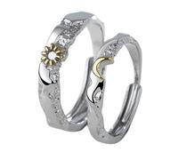 Uqezagpa Love Inspired Adjustable Sturdy Brass Rings For Couples Featuring Sun And Moon Designs Accessory For Special Occasions Comfort Fits Bands