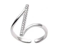 Uqezagpa Modern Gold Or Silver Plated Geometric Rings Kirsite Adjustable Wedding Band Stylish Zircon Inlayed Rings Her Women's Geometric Waved Finger