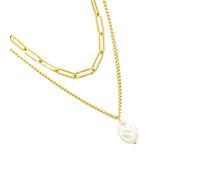 Uqezagpa Modern Two Layer Pearls Collarbone Necklace Allergy Resistant Steel Lightweight Design Unique Styles for Everyday Versatile Stackable Pearls Jewelry