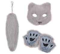 Uqezagpa Multipurpose Lovely Animal Theme Party Wear With Foxes Stylish Tail And Gloves Set For Halloween Dress Up Animal Face Cover