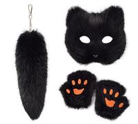 Uqezagpa Multipurpose Sturdy Plush Foxes and Gloves Tail Keychain Set Portable for Halloween Party Cosplay
