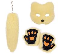 Uqezagpa Multipurpose Sturdy Plush Foxes and Gloves Tail Keychain Set Portable for Halloween Party Cosplay