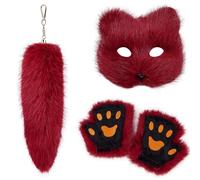 Uqezagpa Multipurpose Sturdy Plush Foxes and Gloves Tail Keychain Set Portable for Halloween Party Cosplay