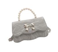 Uqezagpa Pearls Beads Top Handle Small Handbag Purse With Adjustable Strap For Women PU Leather Sweet Bows Crossbody Shoulder Bag Elegant Solid Color Shoulder Bag