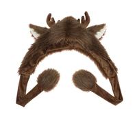 Uqezagpa Plush Reindeer Hat For Winter Warm Deer Horn Hat Roleplay Party Costume Earflap Adult Unisex Trapper For Cold Days Costume With Ears