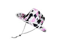 Uqezagpa Popular Cow Print Cowgirls Hat With Adjustable Neck Drawstring Great For Theme Parties Roleplaying Event Headpiece Western Hat